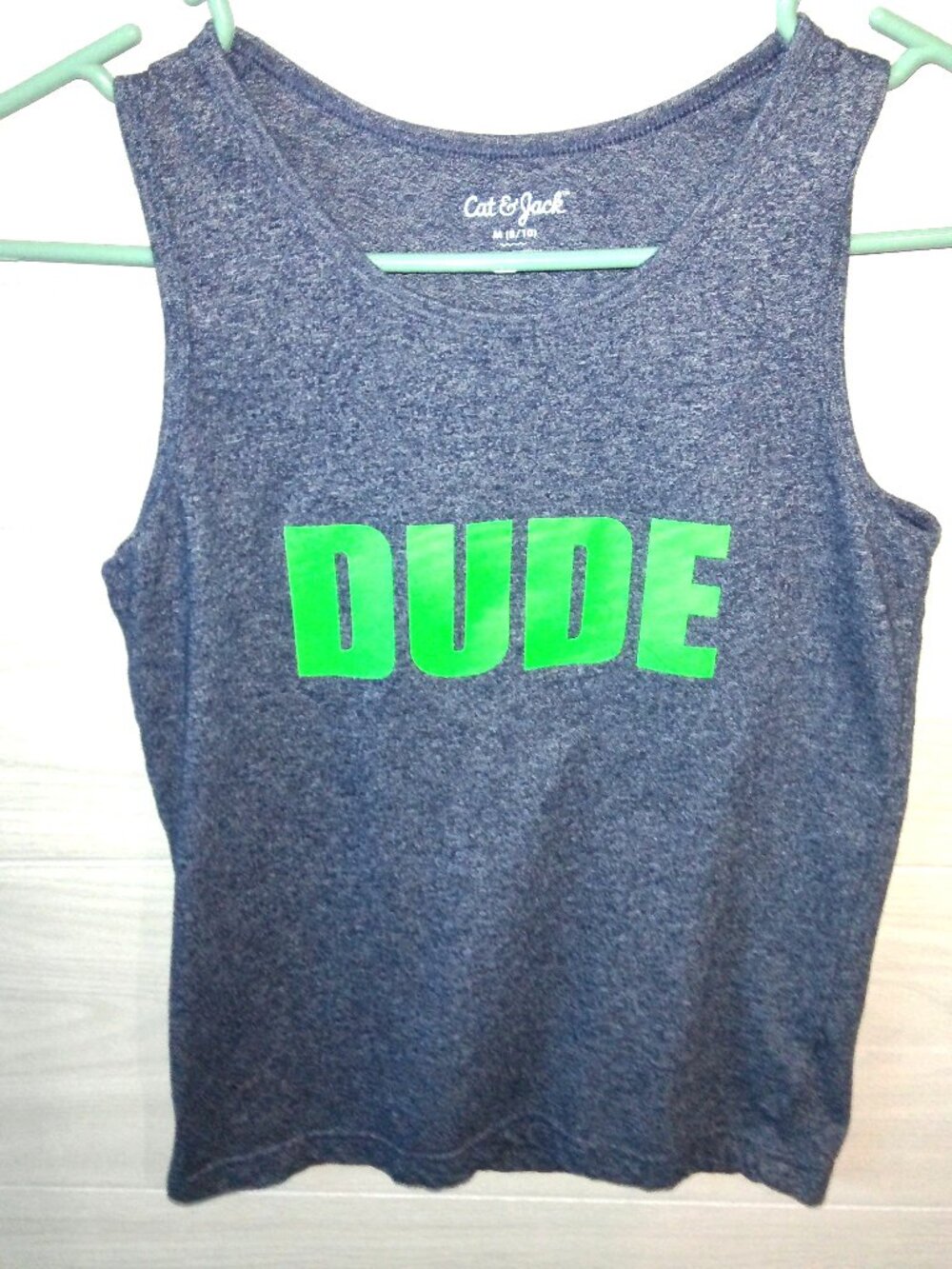 Dude Cat & Jack Tank Top Boy's Size M (10-12) Navy Blue Heather, Lime Sleeveless